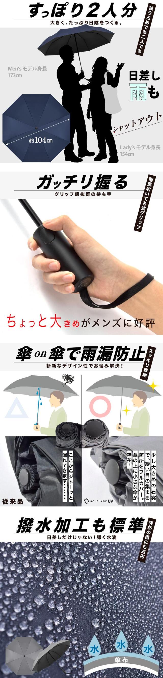 自動開閉 折りたたみ日傘  晴雨兼用 8本骨 メンズ レディース