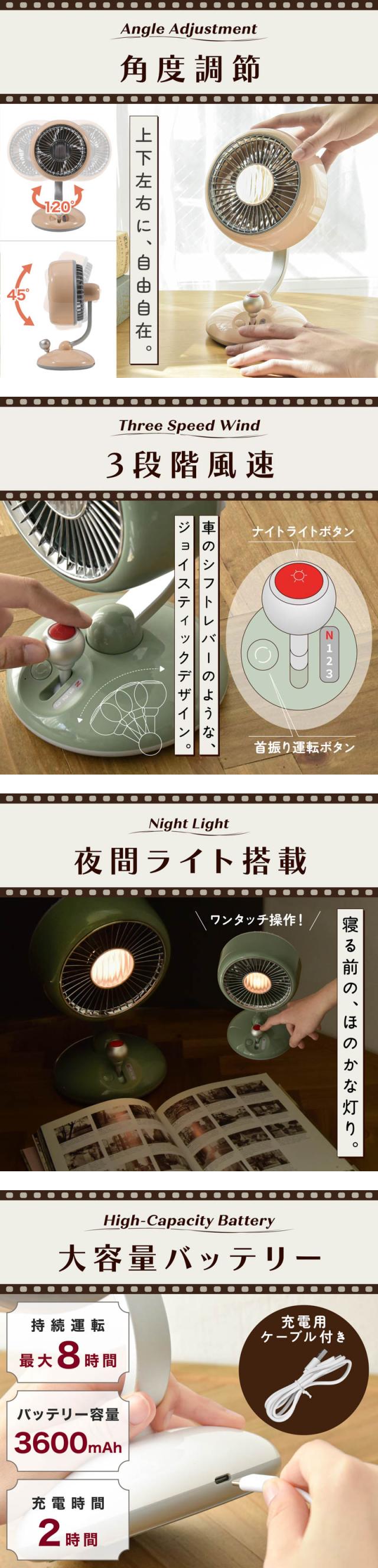 卓上扇風機  首振り 風量調整 レトロファン