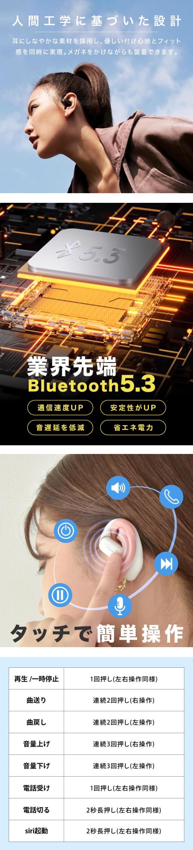 ワイヤレス イヤホン bluetooth5.3 耳掛け