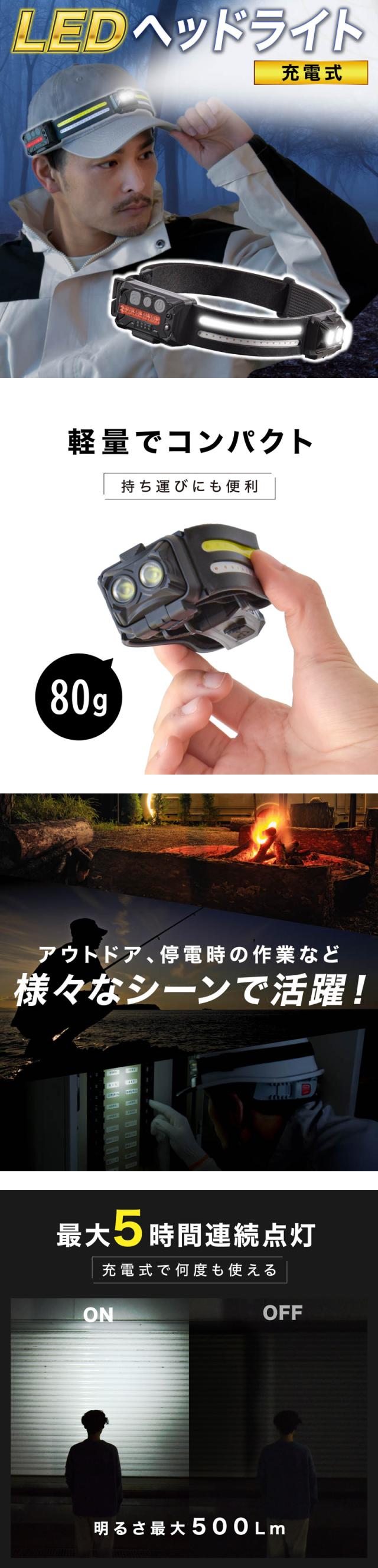 ヘッドライト 充電式 LED  センサー点灯 LEDヘッドライト