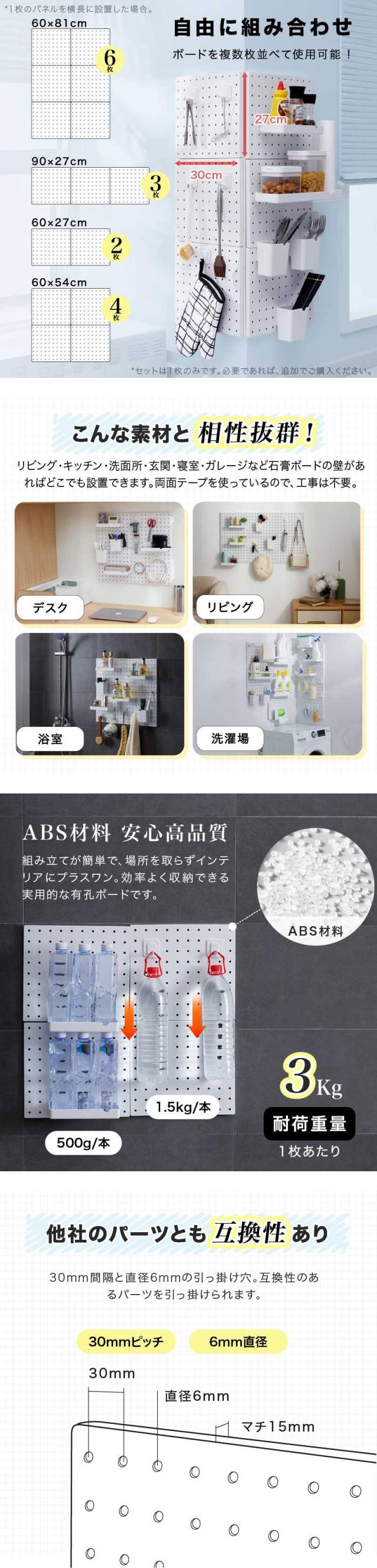 有孔ボード 強力 パーツ付 壁面収納 キッチン オフィス 洗面所