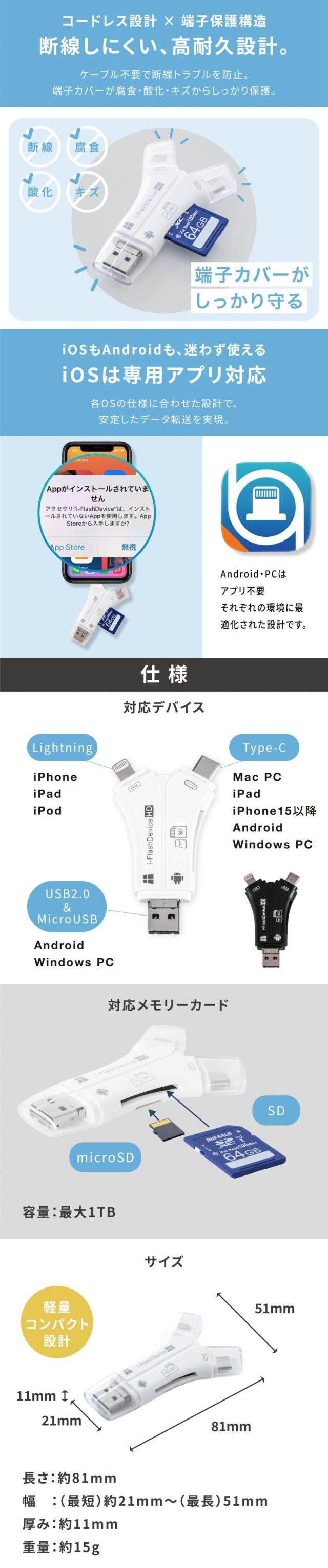 SDカードリーダー 専用アプリ不要 最大1TB対応