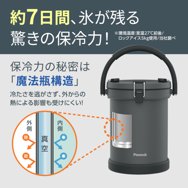 アイスコンテナ クーラーボックス 9.5L ステンレス 保冷 最強 保温 クーラーバケット 真空二重 大型 アイスペール 氷が溶けにくい 魔法瓶構造 中敷き付き ステンレス 保存容器 業務用 ステンレス  クーラー ピーコック 魔法瓶 IGN-100