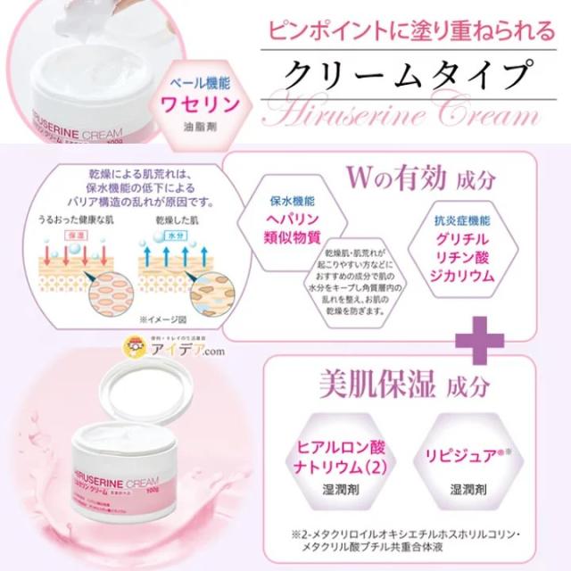 ヒルセリンクリーム パッケージ裏面の使用方法と効能効果説明