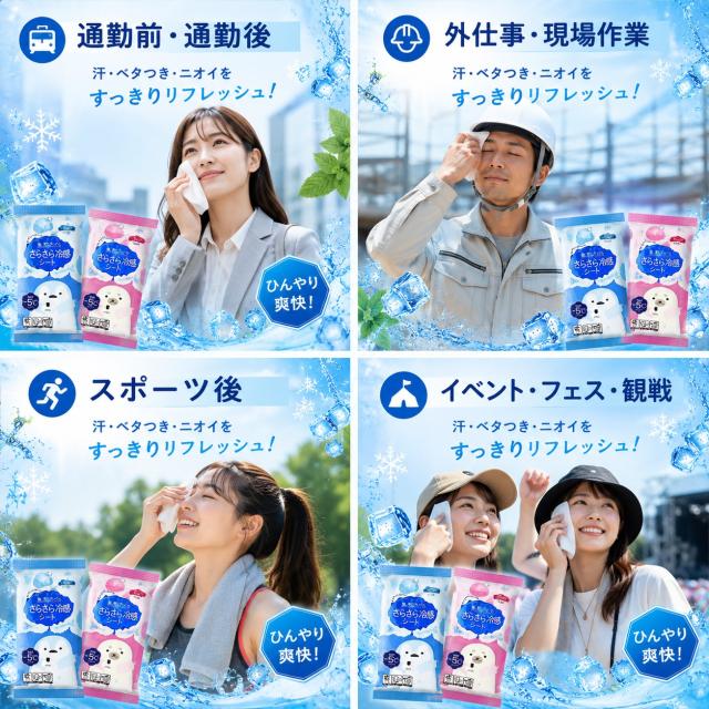 通勤 外仕事 スポーツ後 イベント フェス 観戦 冷感汗拭きシート