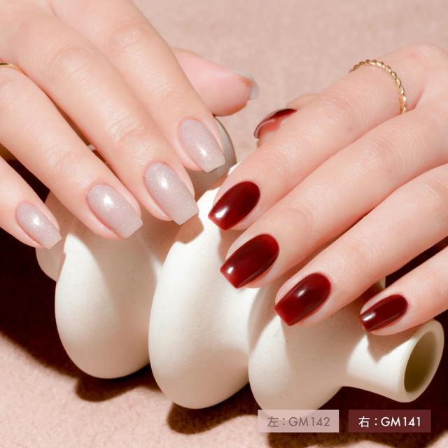 ジェルミーワン 秋冬ジェルネイル 141リッチボルドー 142グレイッシュテラゾ 手元写真 セルフジェル 高発色 長持ち