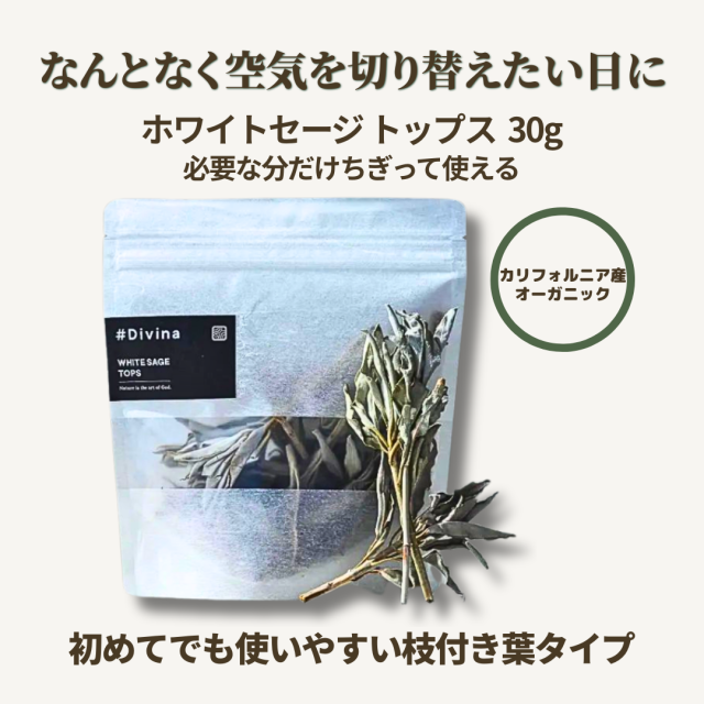 ホワイトセージ トップス 枝付きリーフ 30g #Divina カリフォルニア産オーガニック メイン画像