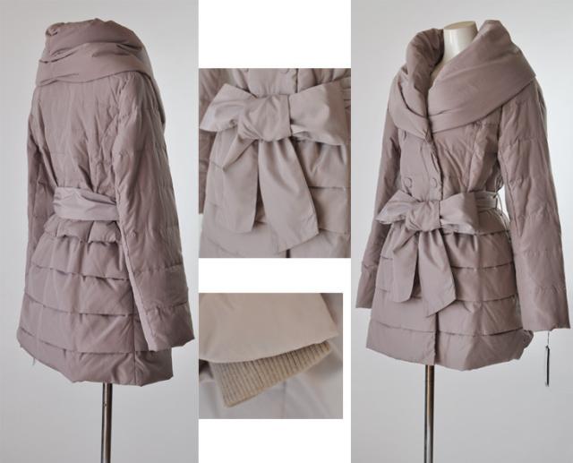 レディース ミドル丈 ダウンコート Ｍ/Ｌ リブ袖 ウエストリボン 冬 コート ジャケット アウター ショート きれいめ おしゃれ ママ 母親 ミセス 祖母 ベージュ ピンク オークル ブラウン (AU2F12/BL2F3Y2s)65605 レディース ミドル丈 ダウンコート M/L リブ袖 ウエストリボン 冬