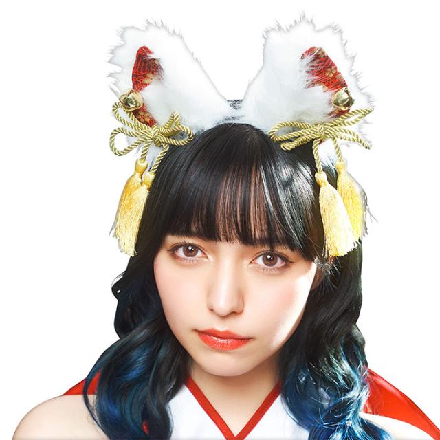 和柄カチューシャ 白狐 多屋来夢 ホワイト レッド 白 赤 和風 桜