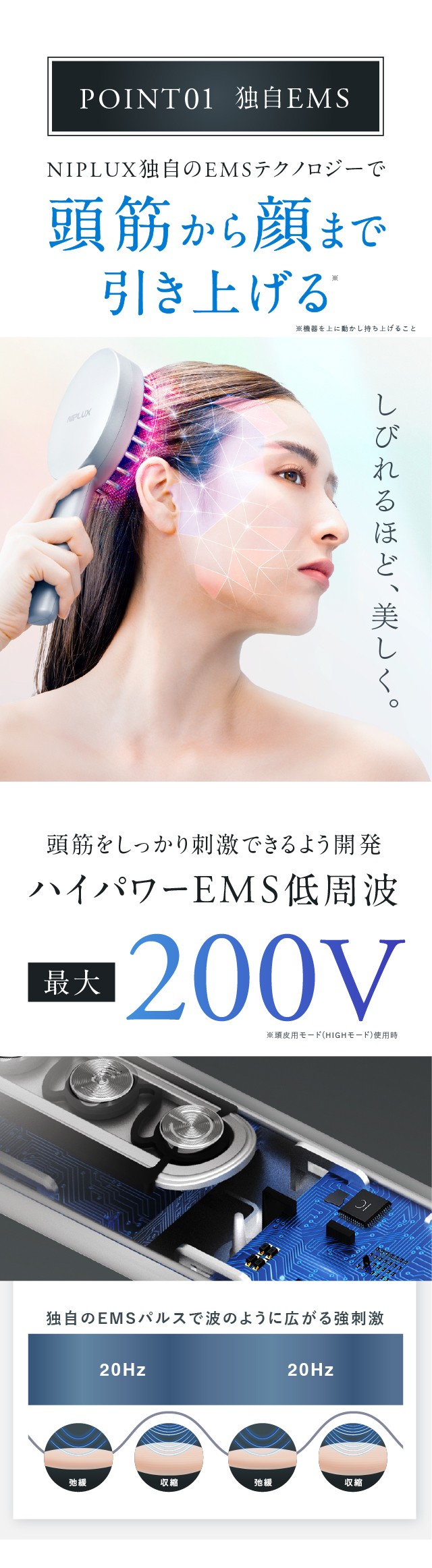 電気ブラシ EMS美顔器 リフトアップ 頭皮ケア ブラシ型 NIPLUX