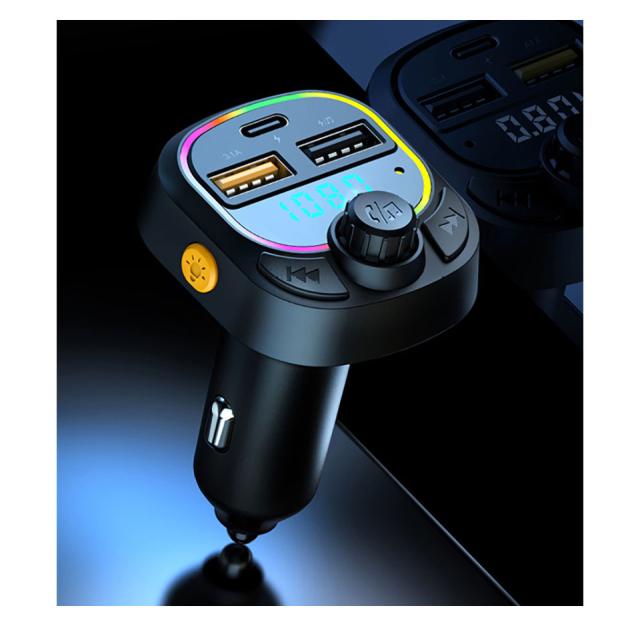 Bluetooth5.0 FMトランスミッター 車載 高音質 ロスレス音楽再生 QC3.0 PD急速充電 デュアルUSB ハンズフリー通話 Uディスク再生 7色LEDライト