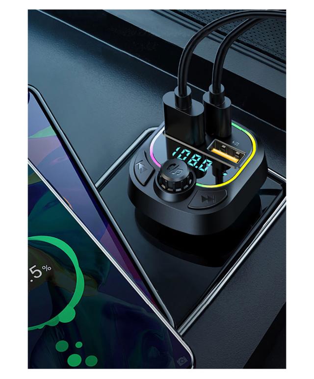 Bluetooth5.0 FMトランスミッター 車載 高音質 ロスレス音楽再生 QC3.0 PD急速充電 デュアルUSB ハンズフリー通話 Uディスク再生 7色LEDライト