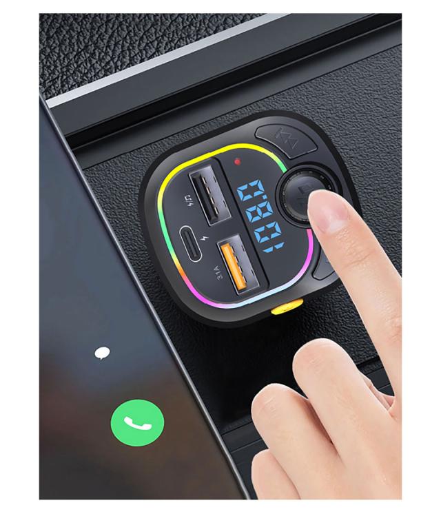 Bluetooth5.0 FMトランスミッター 車載 高音質 ロスレス音楽再生 QC3.0 PD急速充電 デュアルUSB ハンズフリー通話 Uディスク再生 7色LEDライト