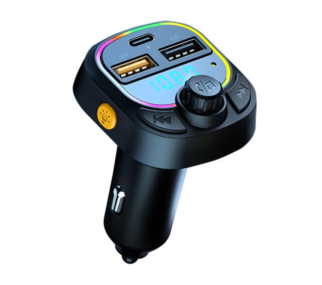 Bluetooth5.0 FMトランスミッター 車載 高音質 ロスレス音楽再生 QC3.0 PD急速充電 デュアルUSB ハンズフリー通話 Uディスク再生 7色LEDライト