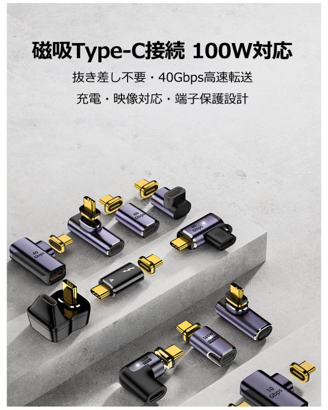 USB4.0 Type-C 変換アダプター タイプC L字 L型 U字 ストレート 横向き 角度変換