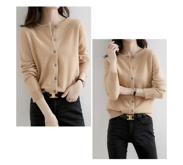 カーディガン レディース 秋冬 丸首 ラウンドネック ウール レディーストップス レディースカーディガン 丸首カーディガン