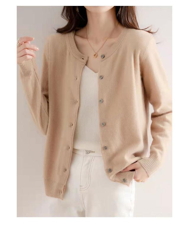 カーディガン レディース 秋冬 丸首 ラウンドネック ウール レディーストップス レディースカーディガン 丸首カーディガン