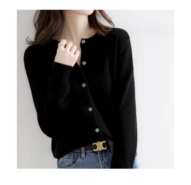 カーディガン レディース 秋冬 丸首 ラウンドネック ウール レディーストップス レディースカーディガン 丸首カーディガン