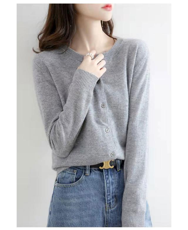カーディガン レディース 秋冬 丸首 ラウンドネック ウール レディーストップス レディースカーディガン 丸首カーディガン