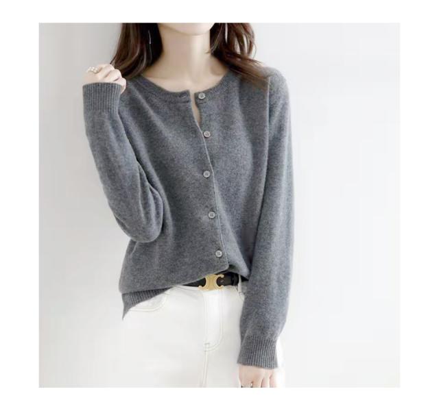 カーディガン レディース 秋冬 丸首 ラウンドネック ウール レディーストップス レディースカーディガン 丸首カーディガン