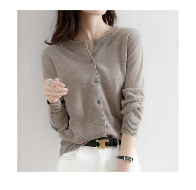 カーディガン レディース 秋冬 丸首 ラウンドネック ウール レディーストップス レディースカーディガン 丸首カーディガン