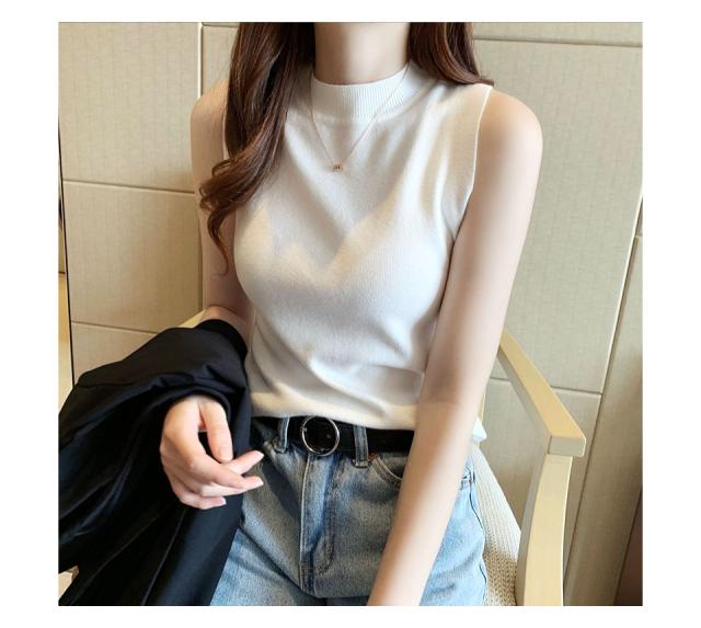 ノースリーブ レディース ハイネック 無地 カットソー 春夏インナー タンクトップ ハイネックノースリーブ レディースインナー