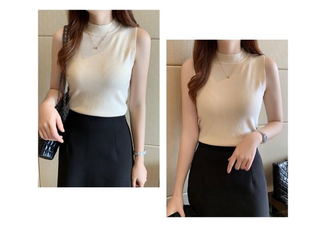 ノースリーブ レディース ハイネック 無地 カットソー 春夏インナー タンクトップ ハイネックノースリーブ レディースインナー