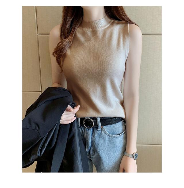 ノースリーブ レディース ハイネック 無地 カットソー 春夏インナー タンクトップ ハイネックノースリーブ レディースインナー