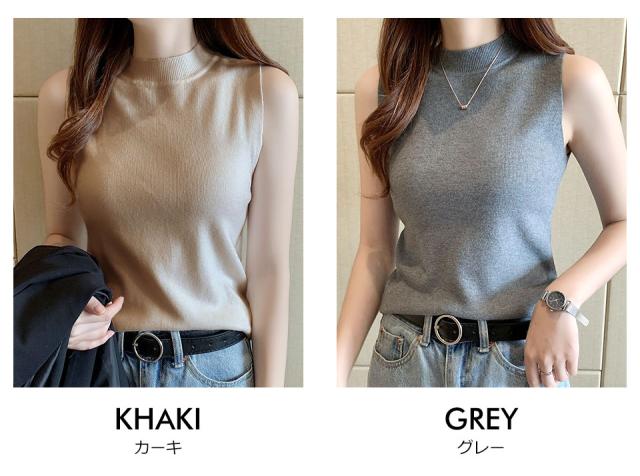 ノースリーブ レディース ハイネック 無地 カットソー 春夏インナー タンクトップ ハイネックノースリーブ レディースインナー