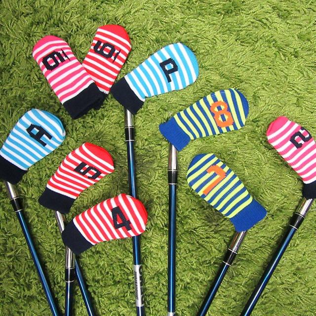 ゴルフ アイアンカバー ヘッドカバー セット かわいい ストライプ レディース クラブカバー
