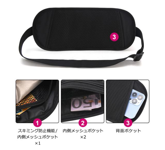 セキュリティポーチ スキミング防止 薄型 女性 ウエストポーチ ボディバッグ