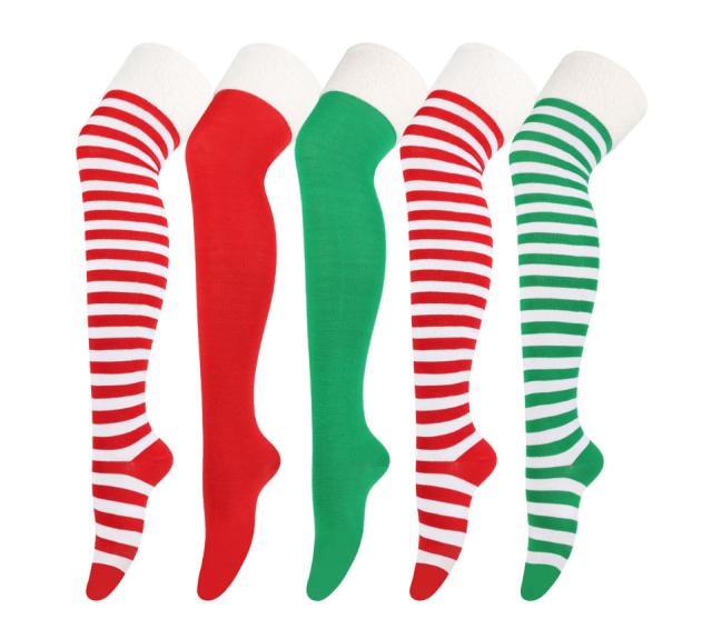 クリスマスソックス ボーダー ニーハイ サイハイ ソックス タイツ ガーター ロング靴下 しましま クリスマス サンタクロース ハロウィン