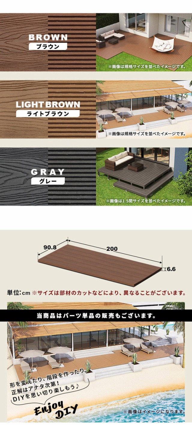 フロアデッキ DIY 人工木デッキ 200×90.8cm 樹脂製 ガーデニング