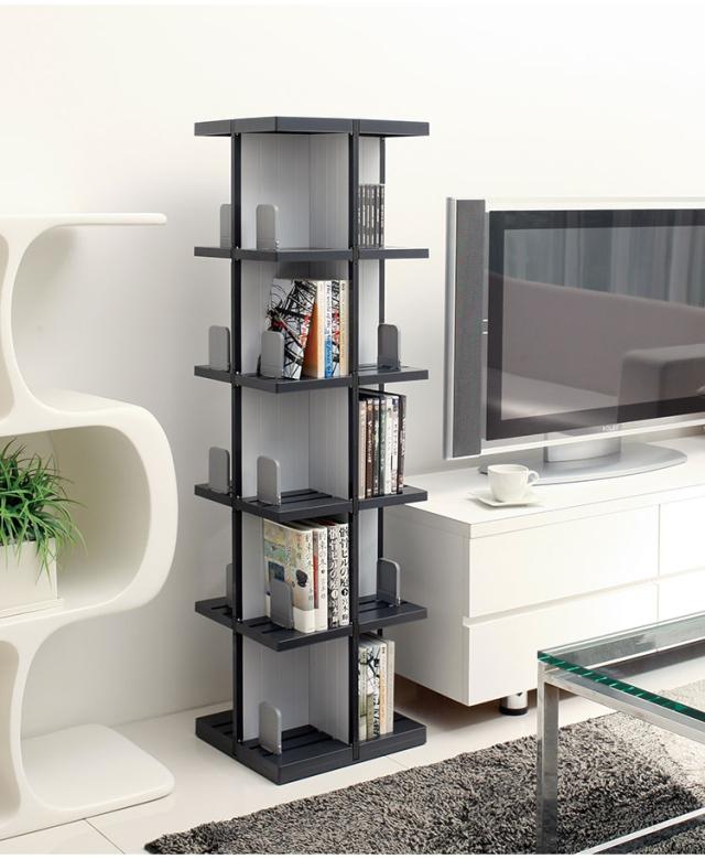 完成品!　　回転式　本棚　ブックシェルフ　DVD ラック　5段 本棚 回転式 5段 大容量 スリム すき間 省スペース 完成品 日本製 回転