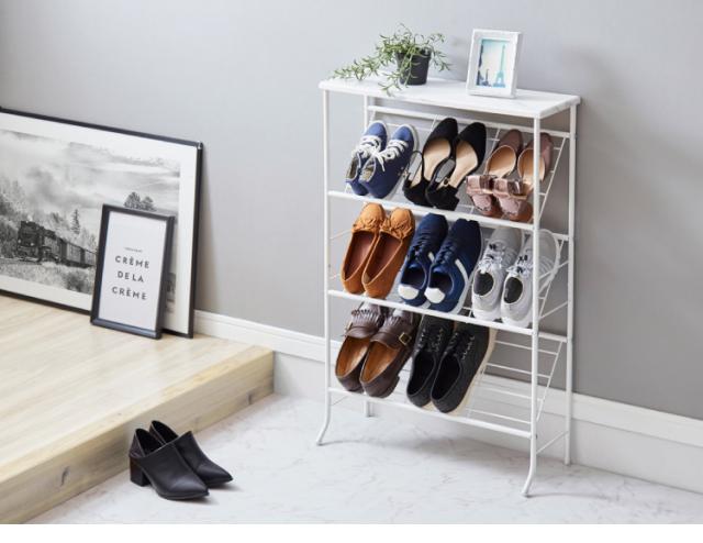 大理石調　シューズラック ニトリ 大理石調シューズラック(ロータイプ 幅60cm ブラック