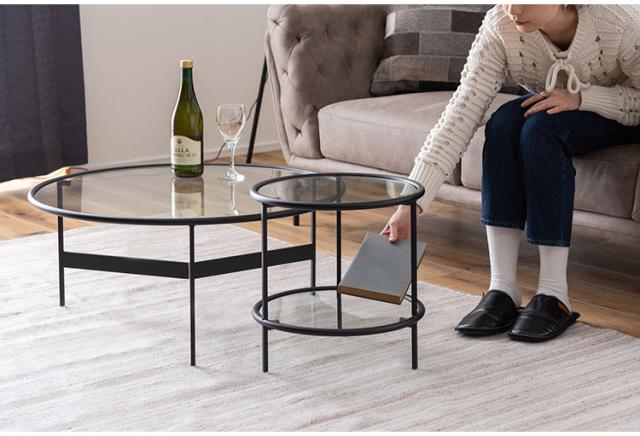 ラウンド ガラステーブル 直径75cm センターテーブル ガラス アイアン