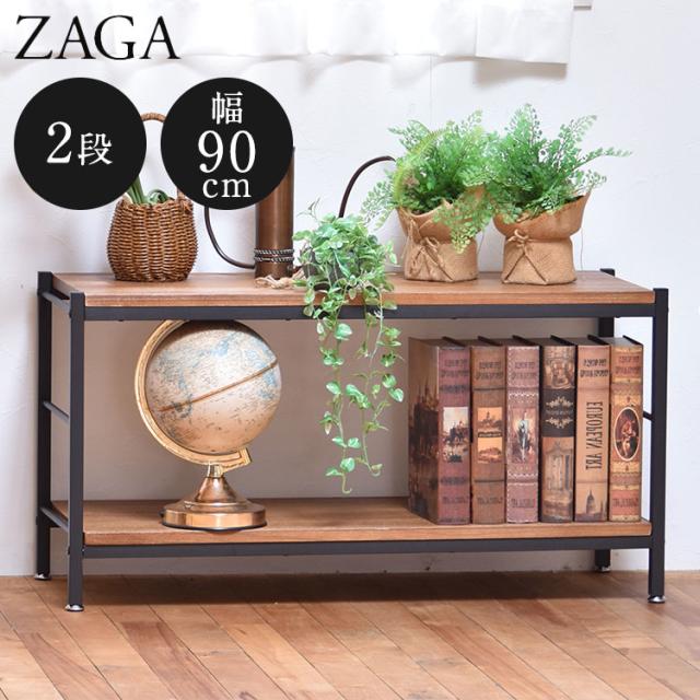 ZAGA アンティーク調 棚付き壁掛けミラー 天然木フレーム 幅57cm