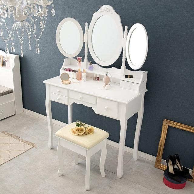 ドレッサー オーバルミラータイプ 幅75cm スツール付き ドレッサー