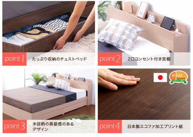 コイルマッ↥ 収納付きデザインベッド(ロール梱包のポケットコイルスプリングマットレス付き)(代引き不可)の通販はau マーケット - リコメン堂|商品ロットナンバー:249835178 PAY セミダブル