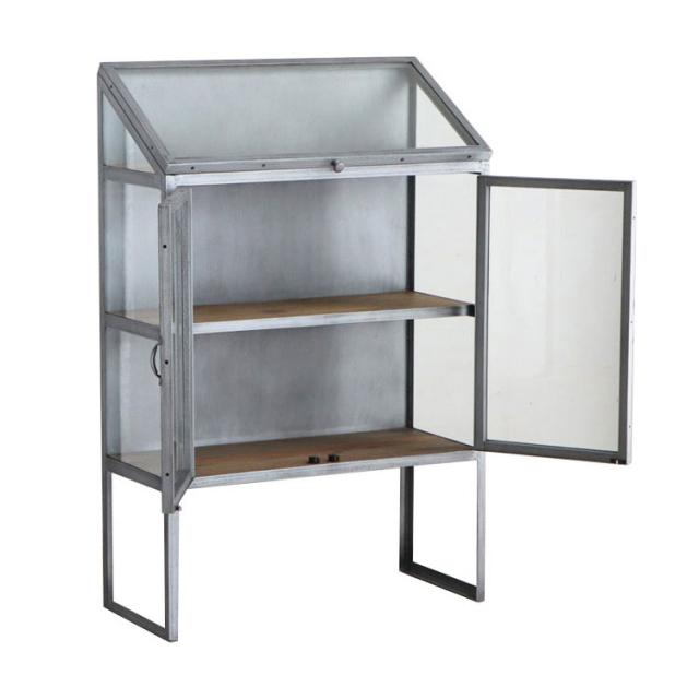 アンティーク調 ディスプレイラック ガラス扉 キャビネット 幅80cm 扉