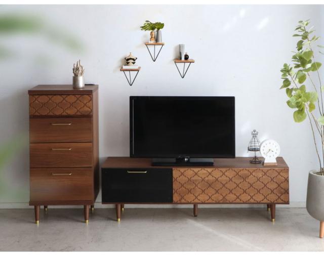 日本製 モロッカン柄 ローボード テレビ台 幅130 レトロ調 脚