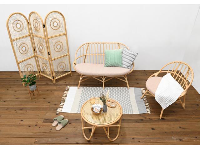 ラタンソファ 二人掛け ラタンチェア 木製 おしゃれ 高級感 北欧 韓国