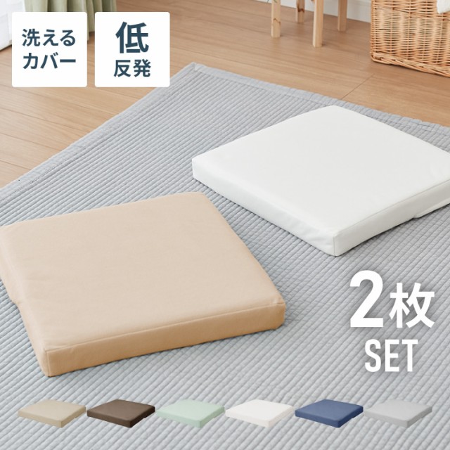 低反発クッション 正方形 薄タイプ 2枚組 厚さ5cm 四角 ふわふわ 布地 