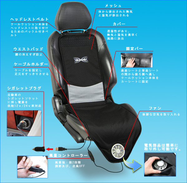 【おしりに汗をかかない】空調ざぶとん 車専用 クールクッション（代引不可）