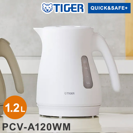 蒸気レス電気ケトル 1.2L グレイッシュホワイト タイガー魔法瓶 タイガー TIGER PTV-A120WG スピード沸とう QUICK&SAFE+ 温度調節機能つき【送料無料】