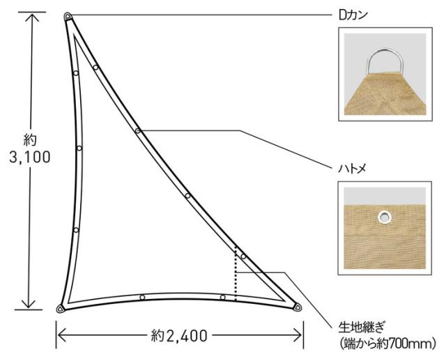 タープ テンデ トライアングルS 3.1×2.4m 日よけ 遮光 防炎 日除け シェード サンシェード ベランダ 庭(代引不可)【送料無料】
