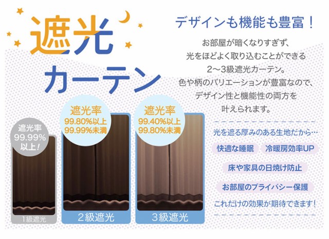 3級遮光 カーテン 洋風 2枚組 幅100 丈135 178 200 ドレープカーテン