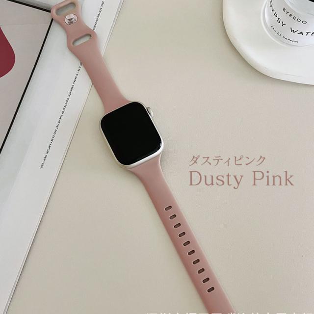 アップルウォッチ バンド シリコン レディース おしゃれ スリム 細め series 9 8 7 6 5 4 SE SE2 可愛い くすみ 柔らかい さらさら スポーツ 弾力 防水 軽い 女性 かわいい 40mm 41mm 44mm 45mm 38mm AppleWatch バンド 細い くすみカラー 16