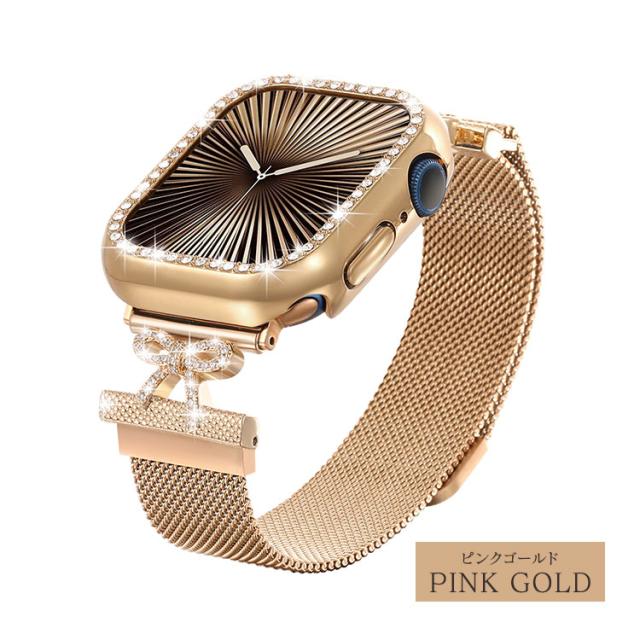 アップルウォッチ バンド キラキラ レディース おしゃれ 40mm 41mm 44mm 45mm ミラネーゼ マグネット ステンレス series 9 8 7 6 5 4 se se2 最新 スポーツ 女性 スリム 細め 軽い 磁石 可愛い  15