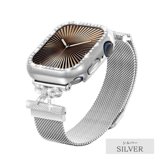 アップルウォッチ バンド キラキラ レディース おしゃれ 40mm 41mm 44mm 45mm ミラネーゼ マグネット ステンレス series 9 8 7 6 5 4 se se2 最新 スポーツ 女性 スリム 細め 軽い 磁石 可愛い  16